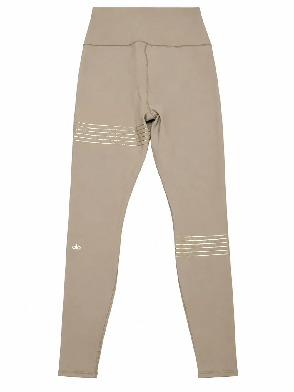 Alo Yoga Vapor High-Waist Full Length Leggings Metallic Gold Stripe Taupe Size M